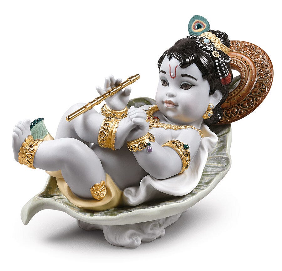 Krishna on Leaf Figurine