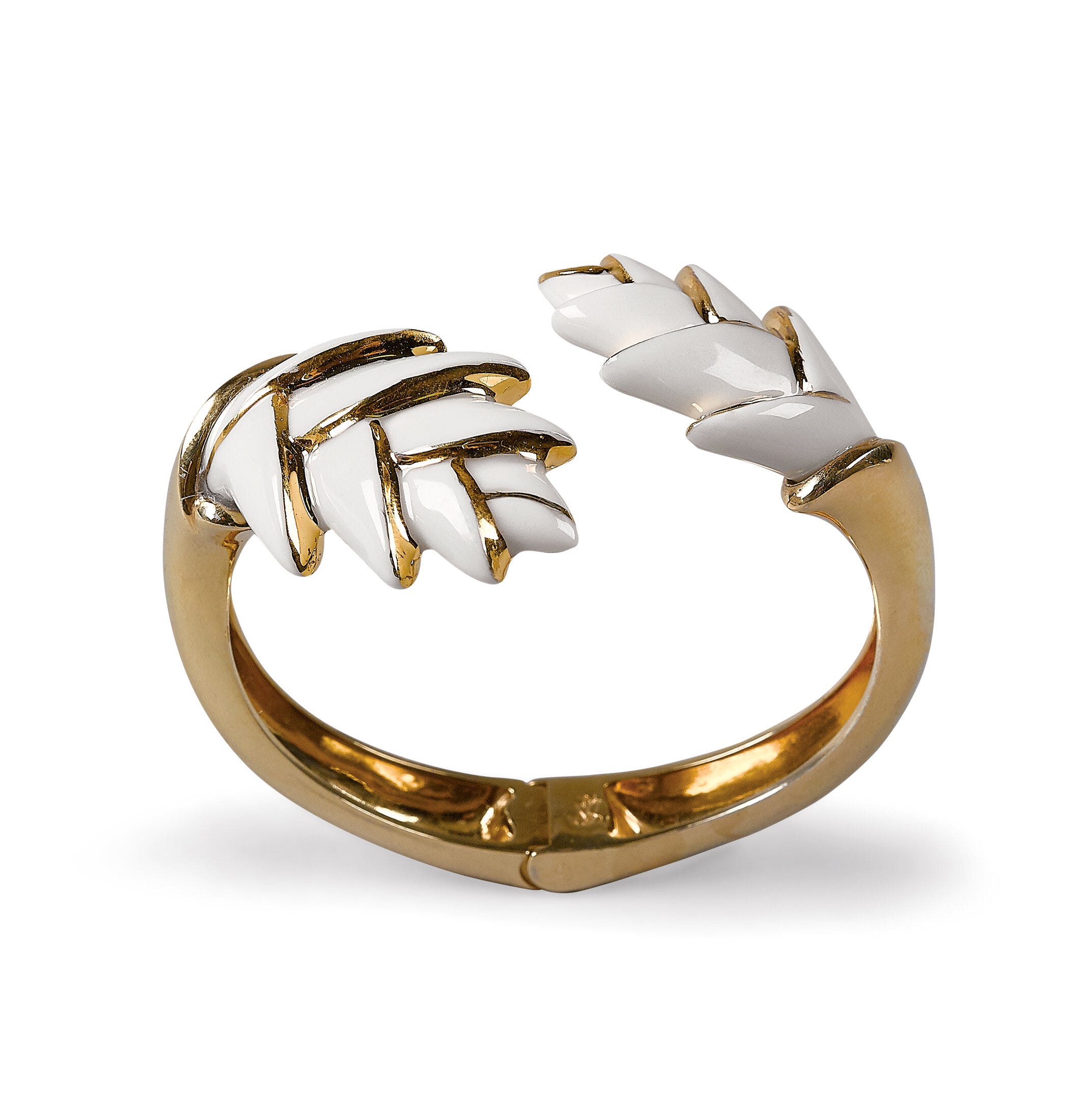 White Porcelain Ring With Gold Leafs 