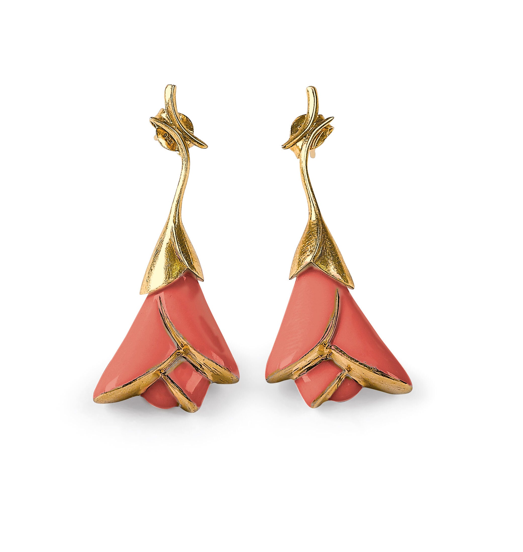 LLADRÓ Heliconia Short Earrings. Coral. Porcelain Earrings.