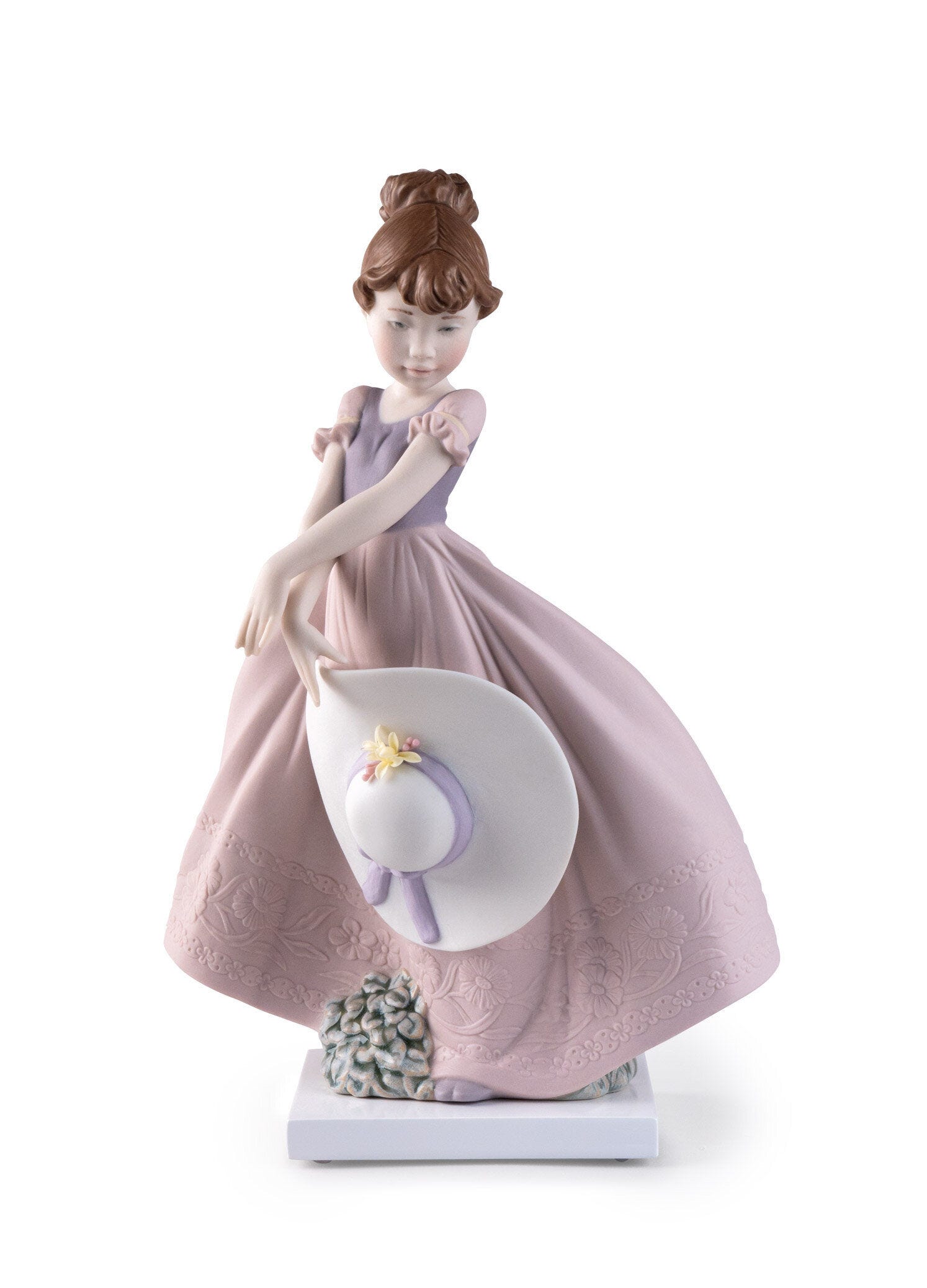 得価お買い得リヤドロ スペイン製陶磁器人形 麦わら帽子をかぶった好奇心旺盛な女の子　正規箱入 置物