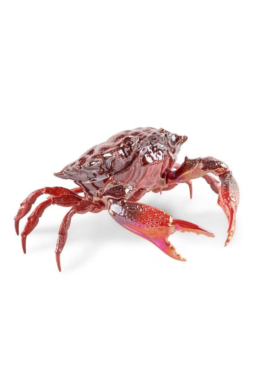 Red Crab Metal Sculpture, Tiny Crawling Crab With Pincers 