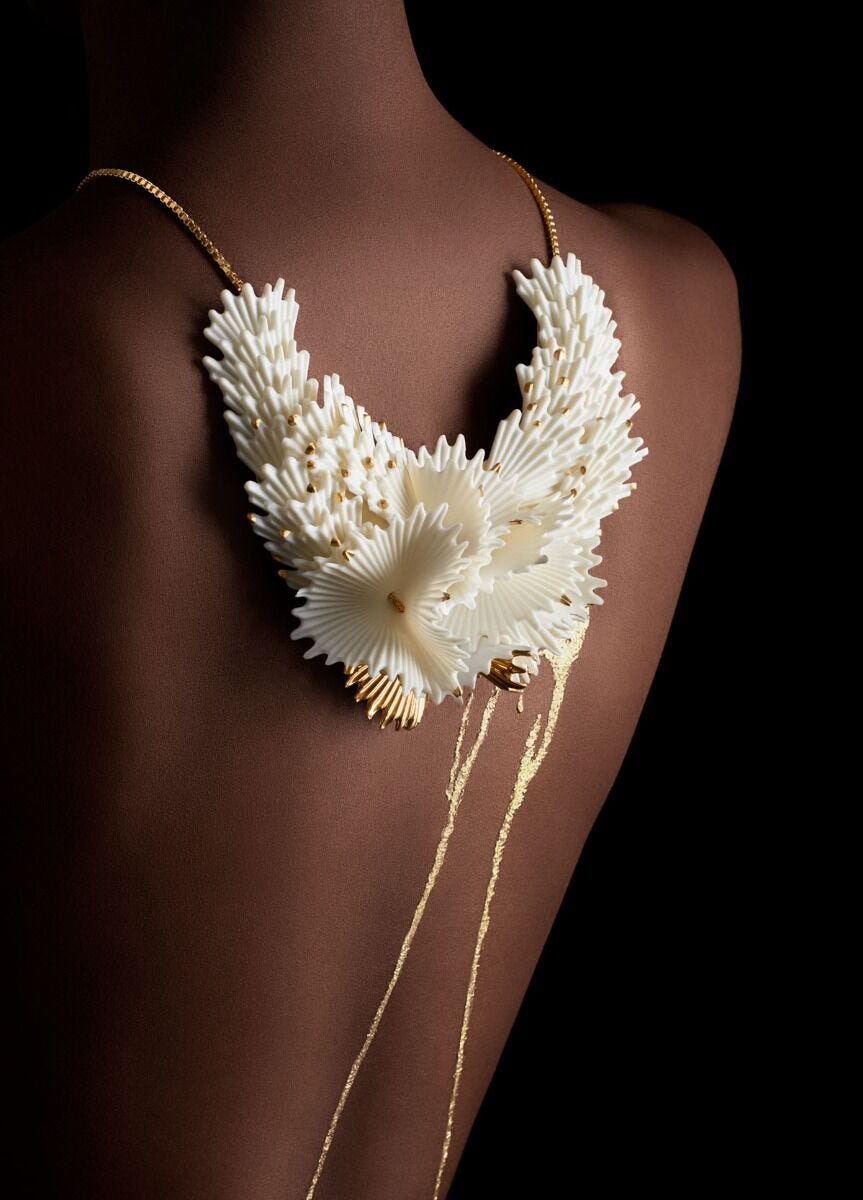 Actinia Necklace. White and Golden luster