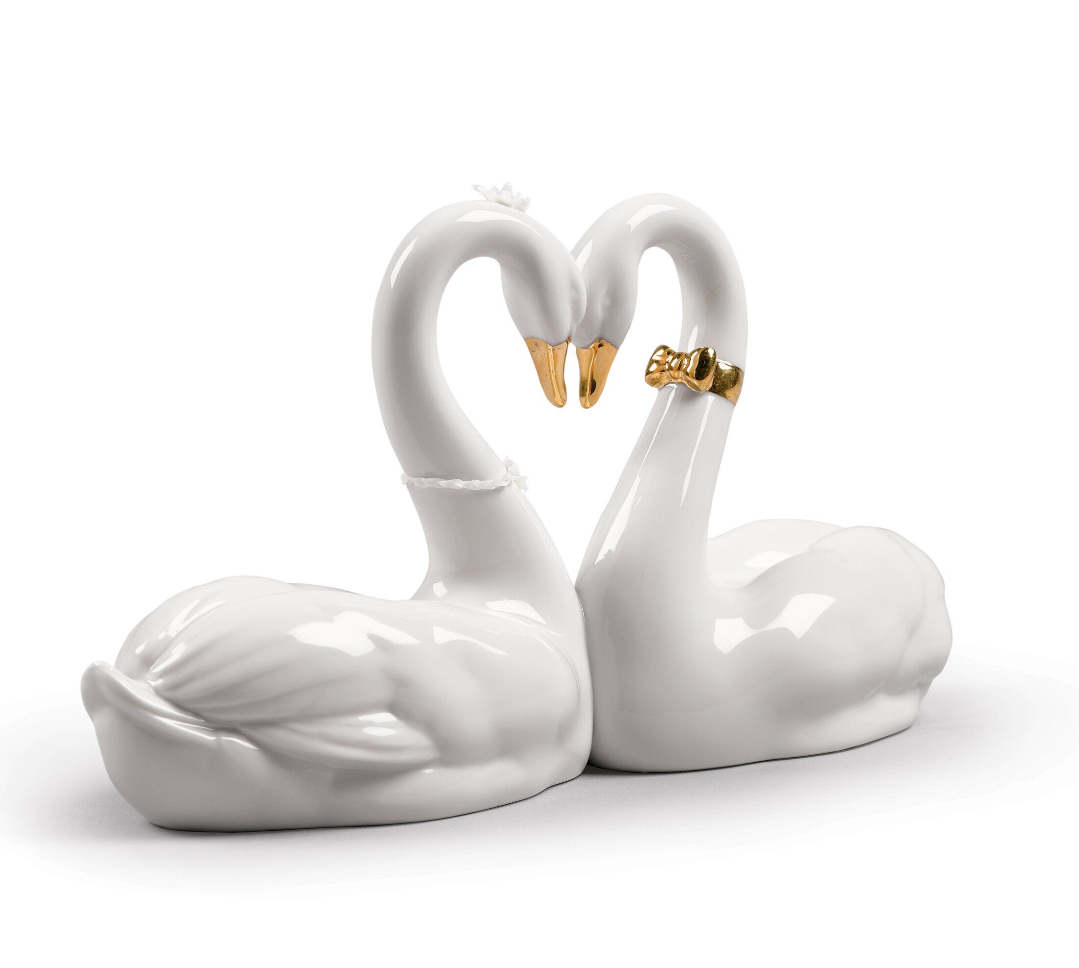 Endless Love Swans Figurine. Golden Luster