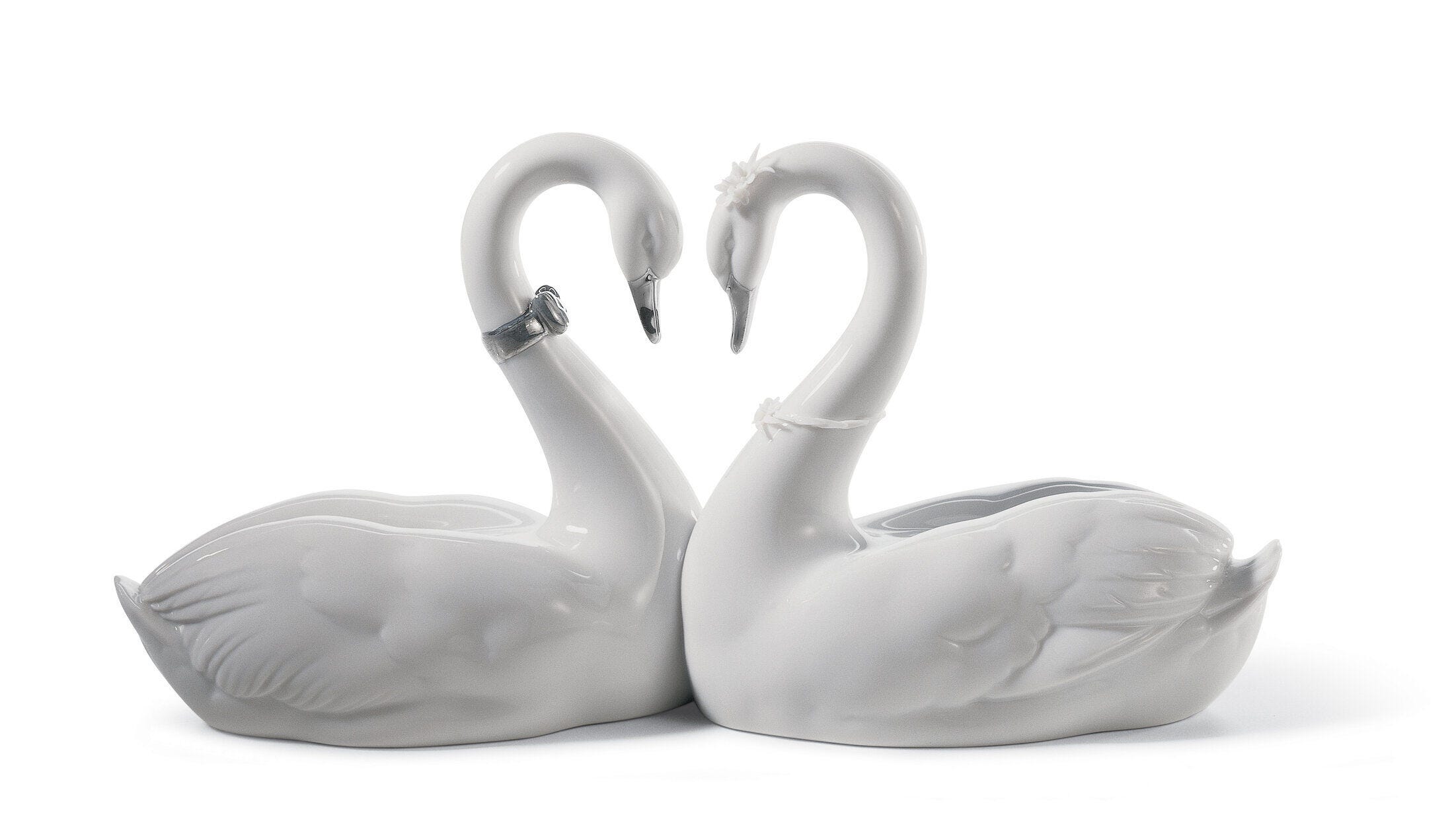 Endless Love Swans Figurine. Silver Lustre