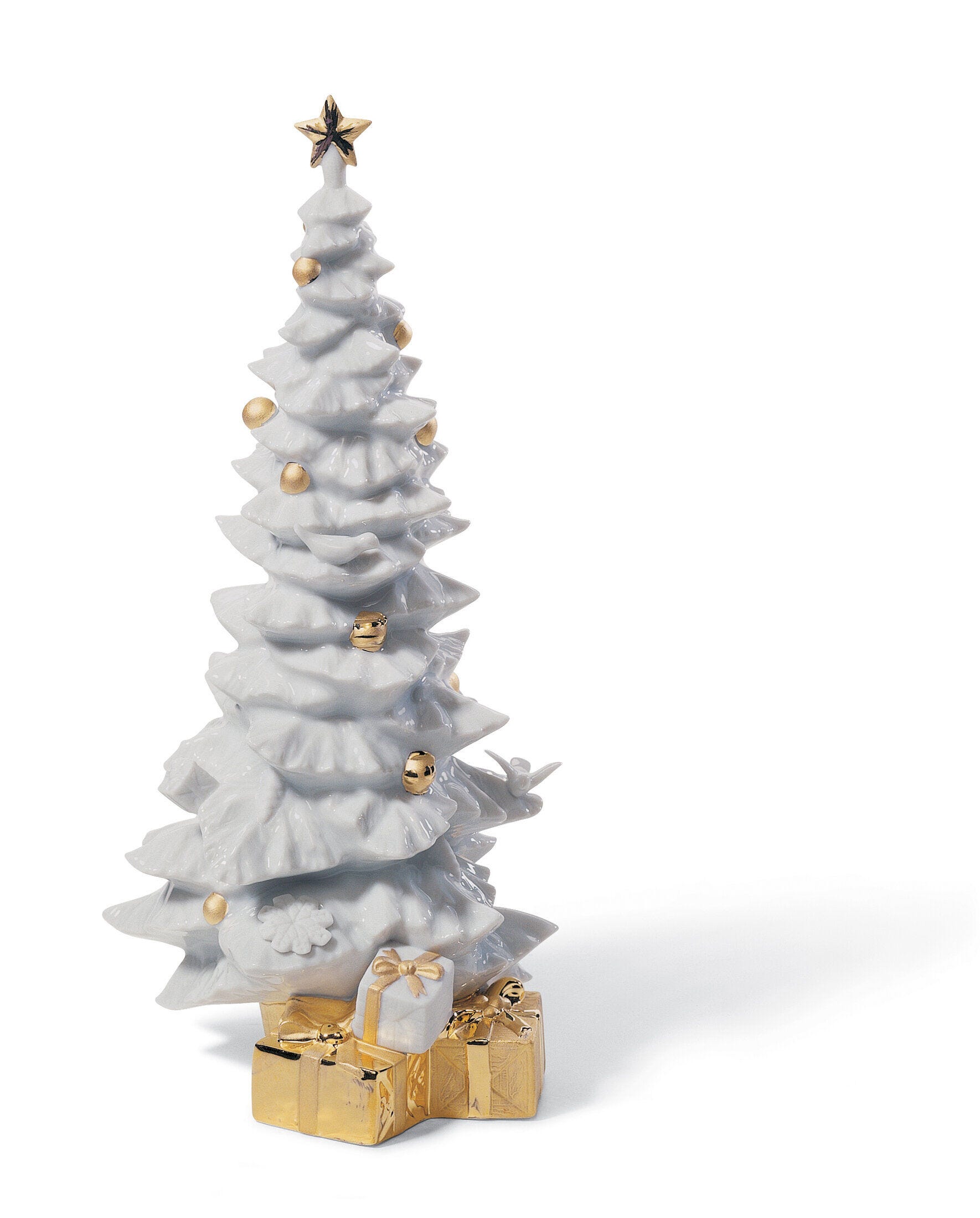 Scultura albero di natale in legno e ceramica oro con confezione regalo