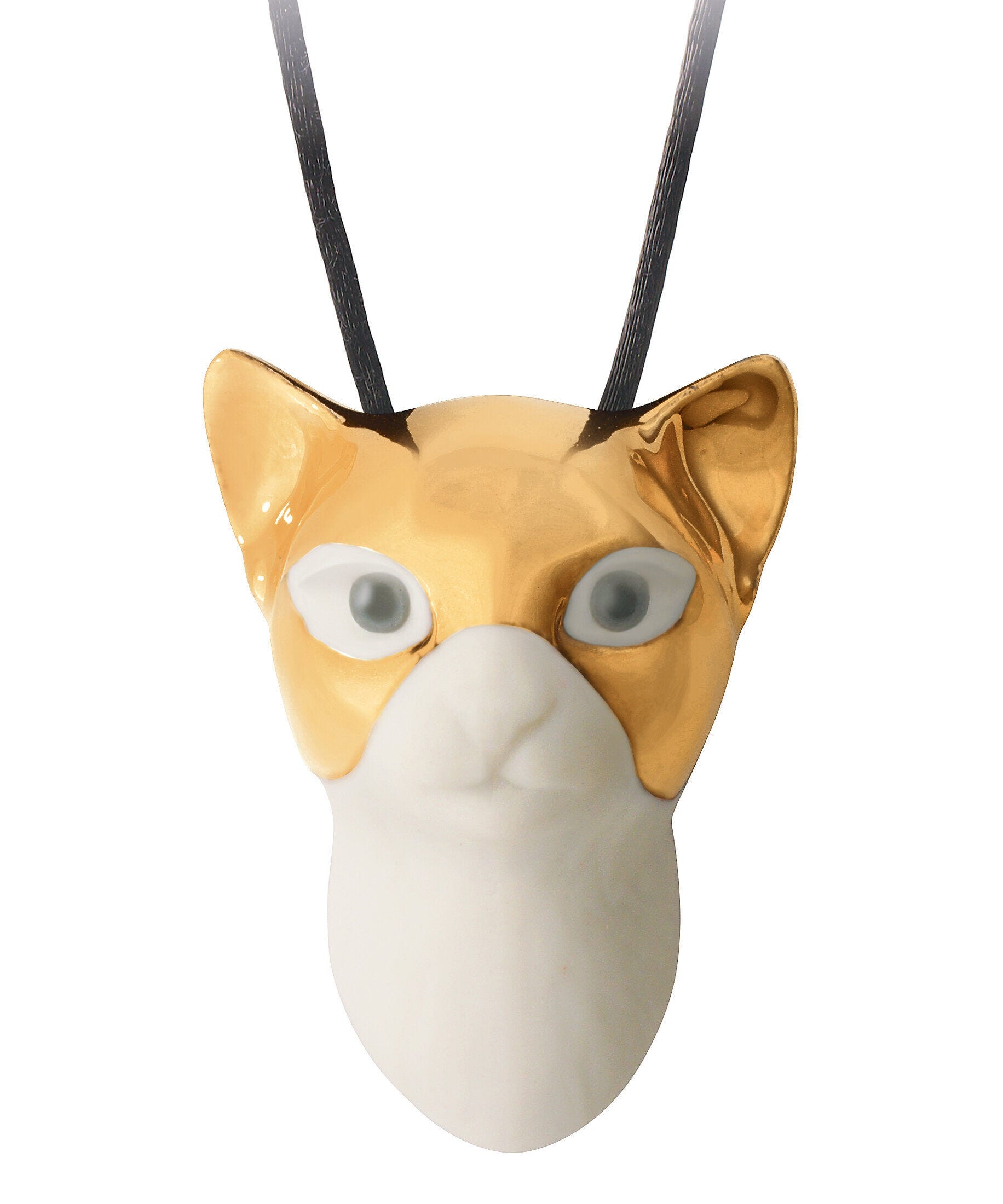 Masked Cat Pendant. Golden Lustre