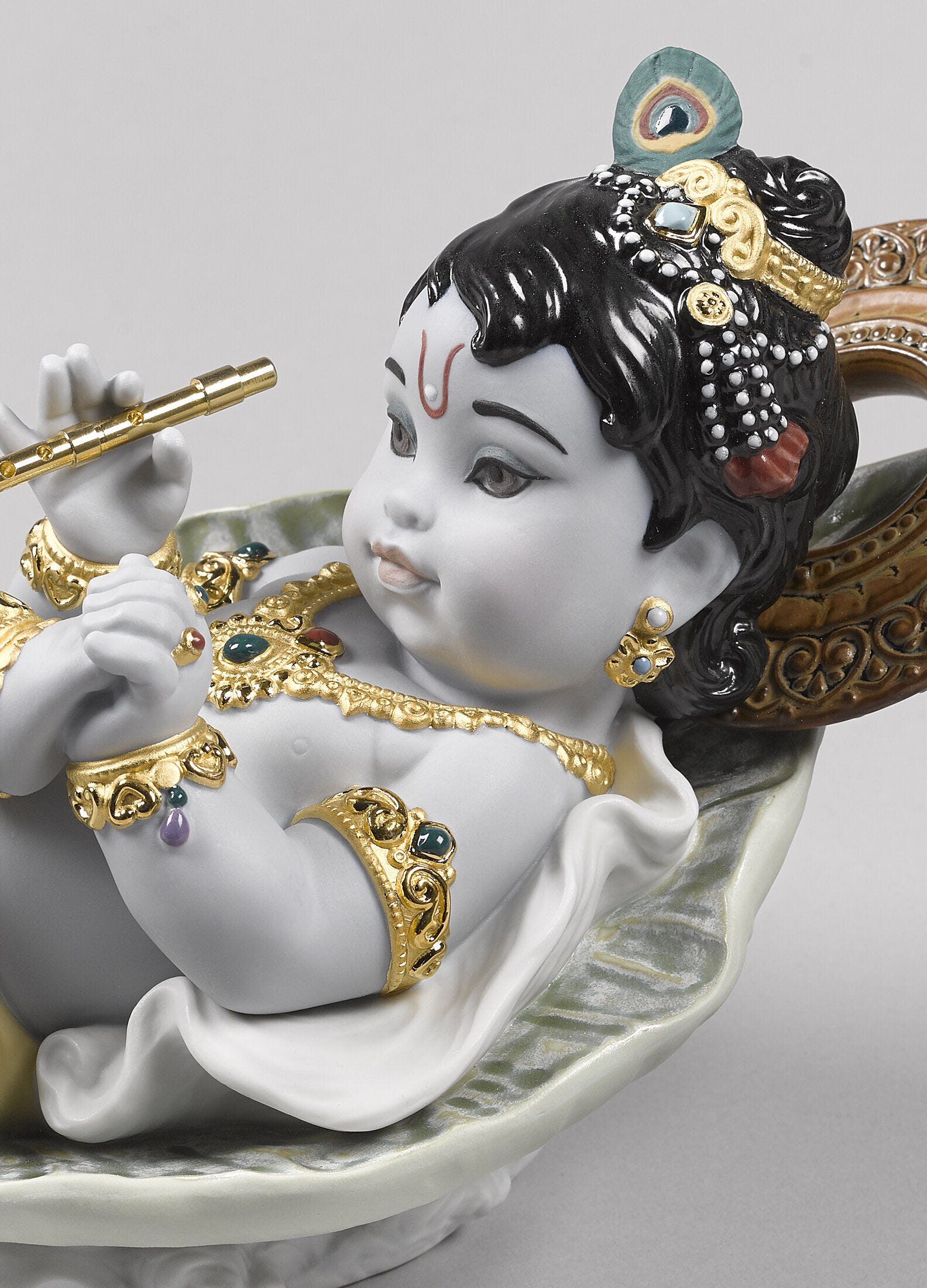 Krishna on Leaf Figurine