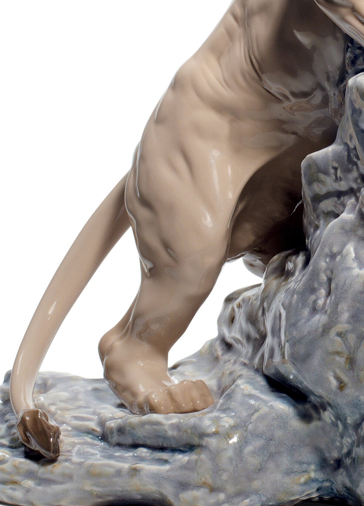 Lion Pouncing Porcelain Sculpture