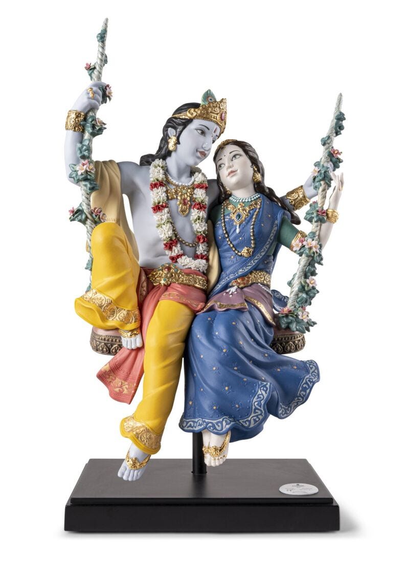 Radha Krishna on a Swing Sculpture. Limited Edition in Lladró