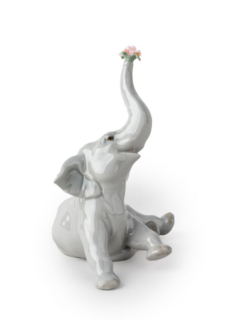 Baby Elephant with Pink Flower Figurine in Lladró