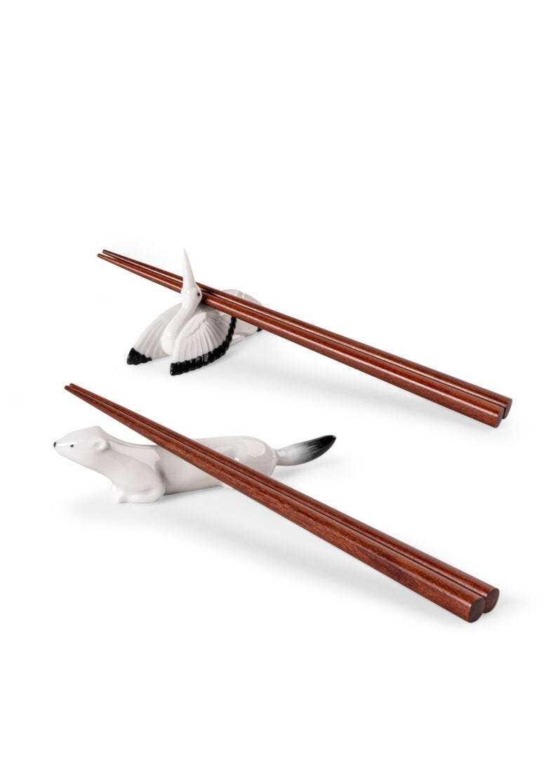 Ermine and Crane chopsticks set in Lladró