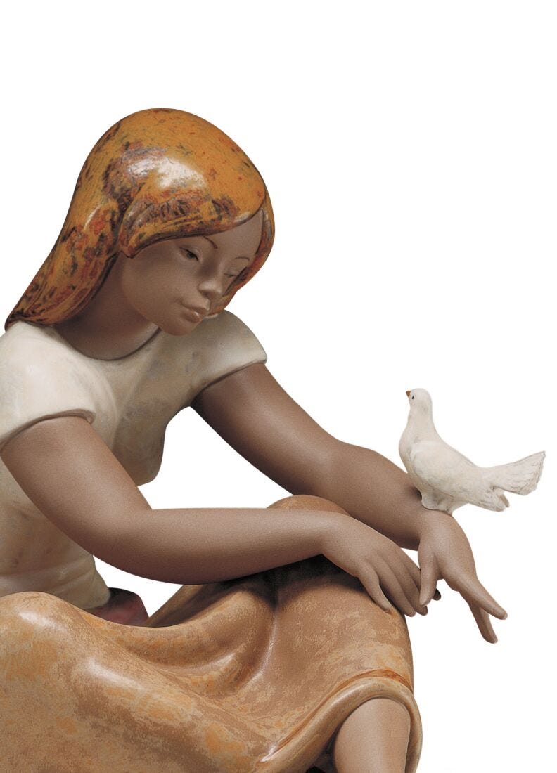 Watching The Dove Girl Figurine in Lladró