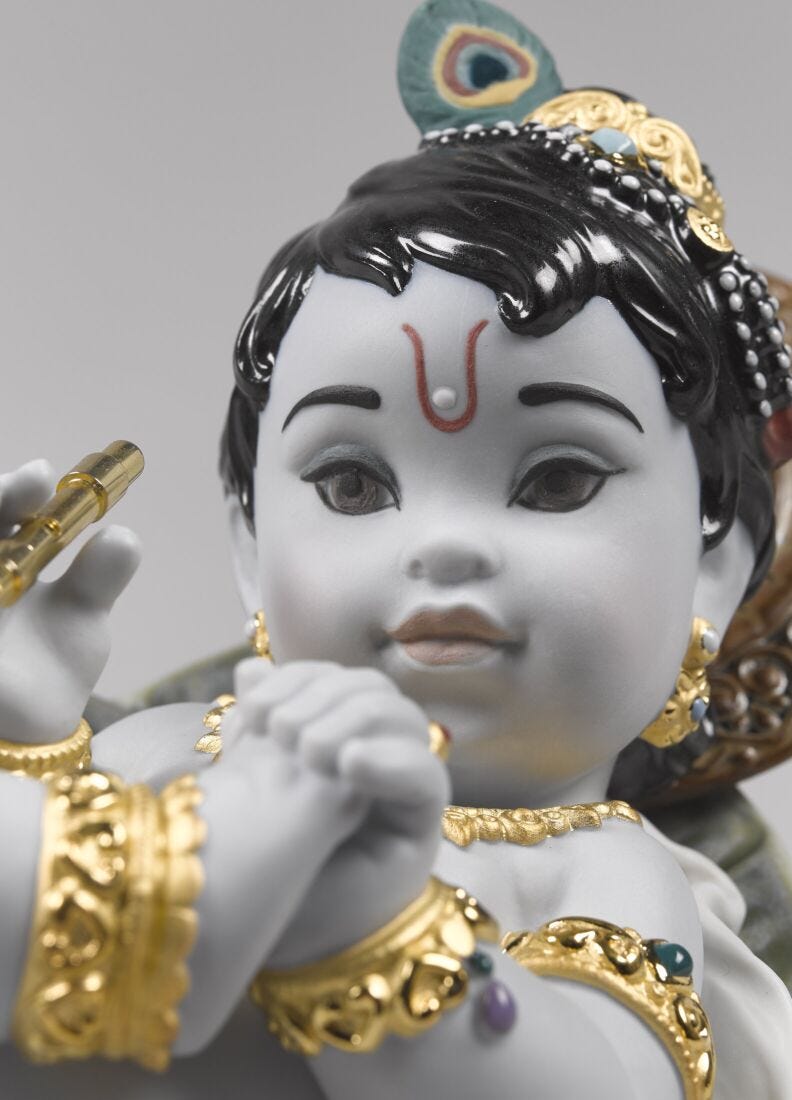 Krishna on Leaf Figurine - Lladro-USA