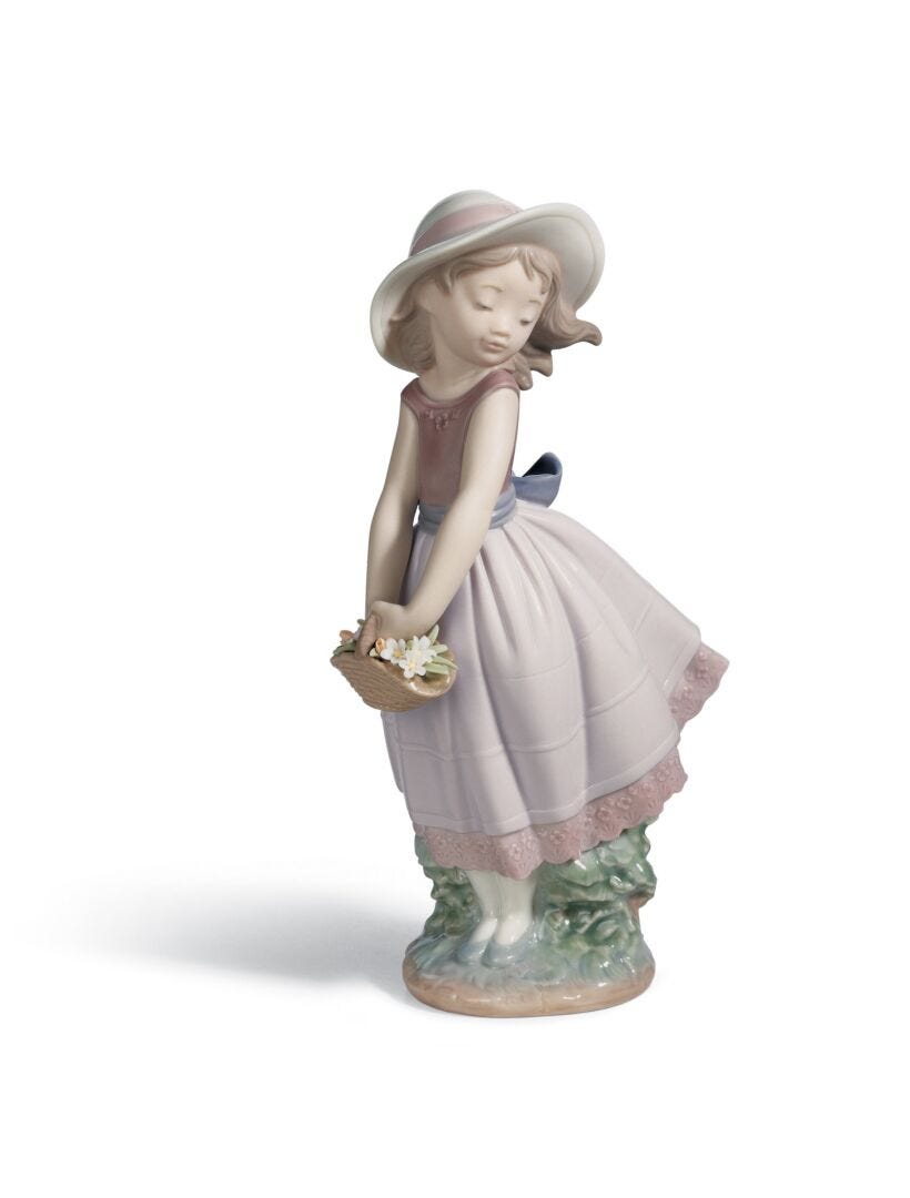 魅力の リヤドロ フィギュリン “輝くとき” 置物 花 花束 帽子 女性