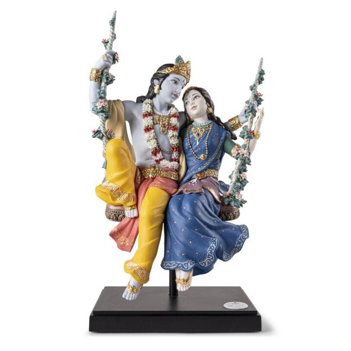 Radha Krishna on a Swing Sculpture. Limited Edition in Lladró