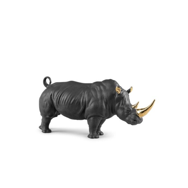 Escultura Rinoceronte (negro-dorado). Serie Limitada en Lladró