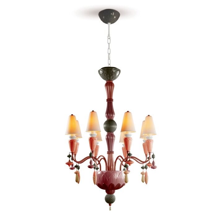 Ivy and Seed 8 Lights Chandelier. Red Coral (US) in Lladró