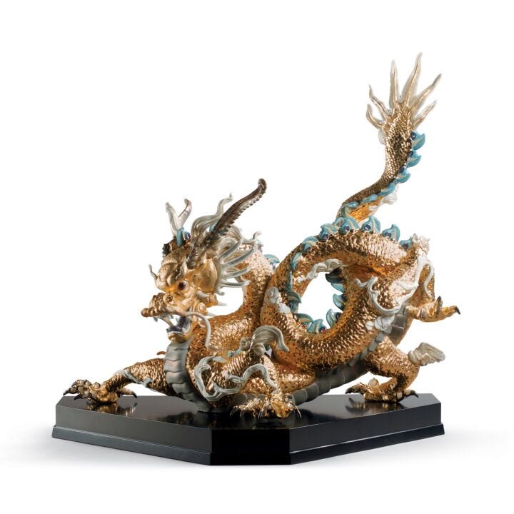 Great Dragon Sculpture. Limited Edition. Golden Lustre in Lladró