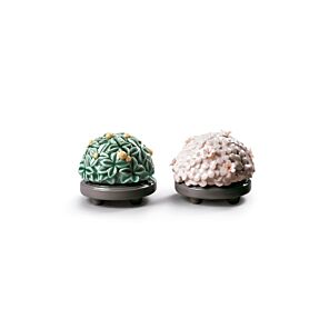 Japanese Tree Pots Figurine. Orange and Cherry Trees