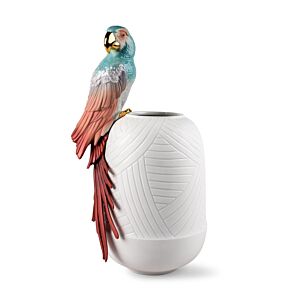 Macaw bird vase. Red