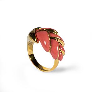 Anillo de metal Heliconia. Coral. Ajustable