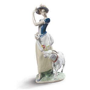 Young Shepherdess Woman Figurine