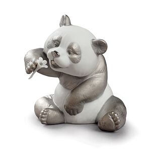 A Cheerful Panda Figurine. Silver Lustre