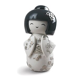 Kokeshi I Figurine. Silver Lustre