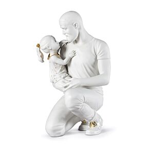 In Daddy's Arms Figurine. Golden & White Luster