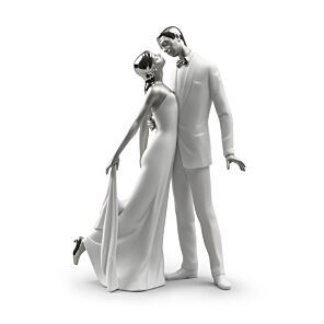 Happy Anniversary Couple Figurine. Silver Lustre