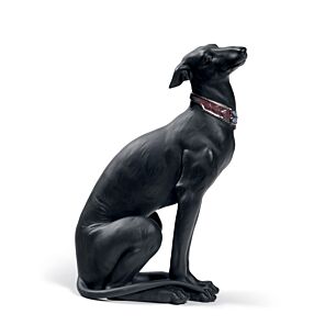 Attentive Greyhound Dog Figurine. Black