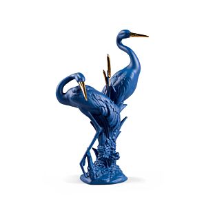 Scultura coppia di gru. Azzurro & oro. Edizione limitata