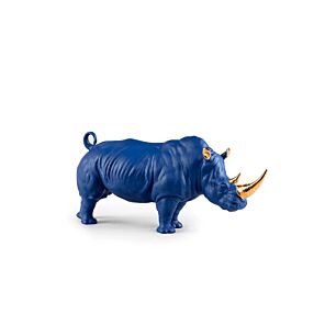 Rhino Sculpture. Blue-Gold. Limited Edition